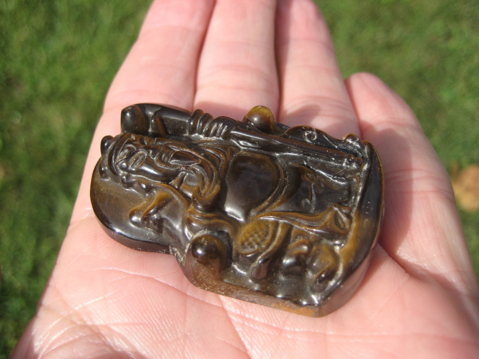 Tiger Eye Stone Chinese Old Man Ruisi Statue Pendant Amulet A2611