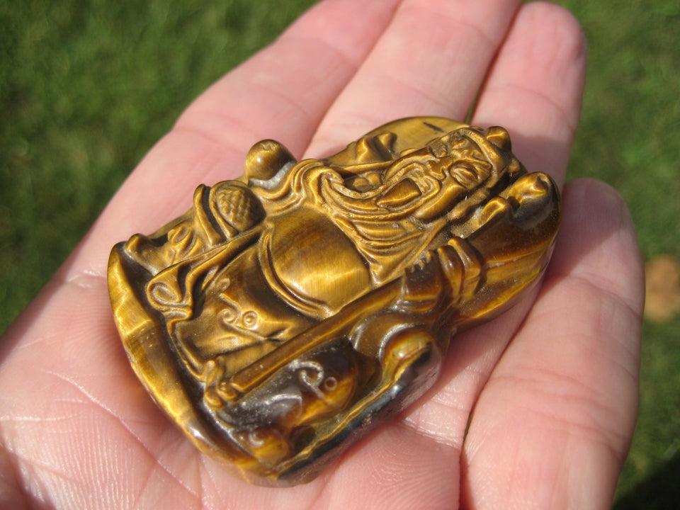 Tiger Eye Stone Chinese Old Man Ruisi Statue Pendant Amulet A2611