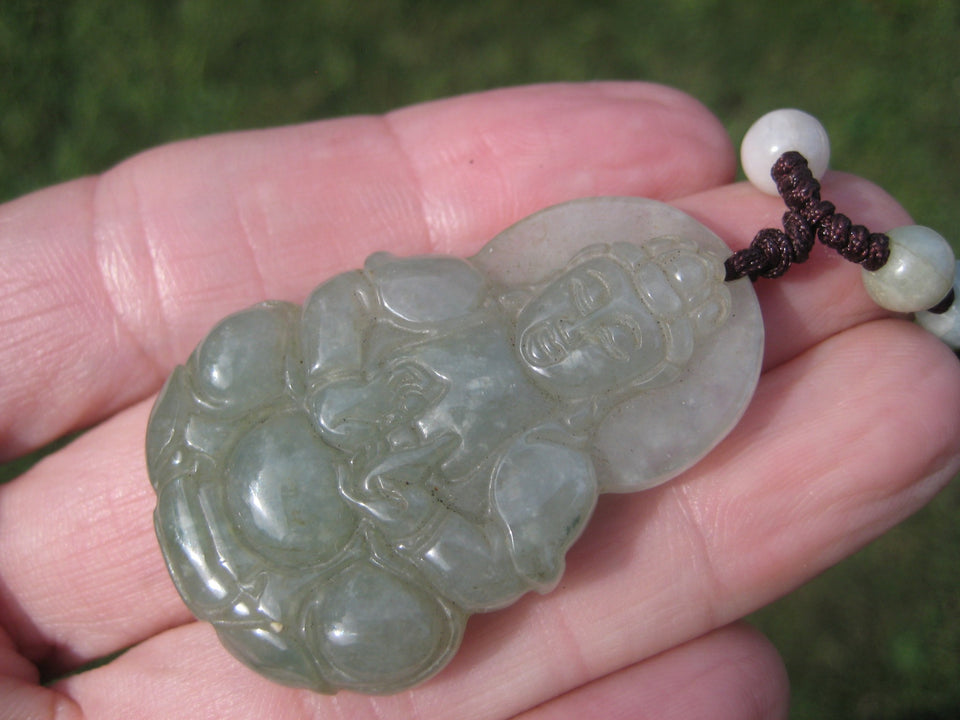 Jadeite Jade Kuan Yin Pendant Amulet Stone Mineral Art Burma Myanmar A4186