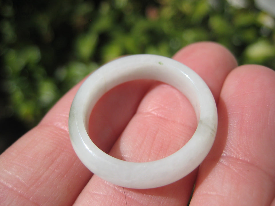 Large Natural White Jadeite Jade Ring Thailand Jewelry Art Size 9.75 US A525