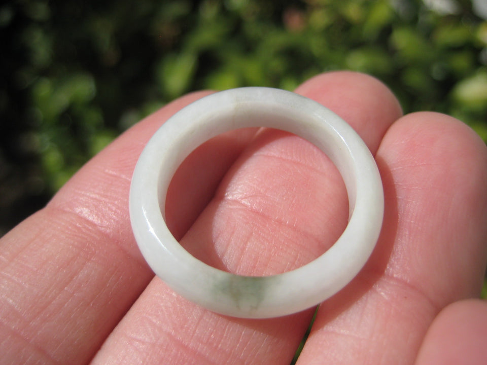 Large Natural White Jadeite Jade Ring Thailand Jewelry Art Size 9.75 US A525