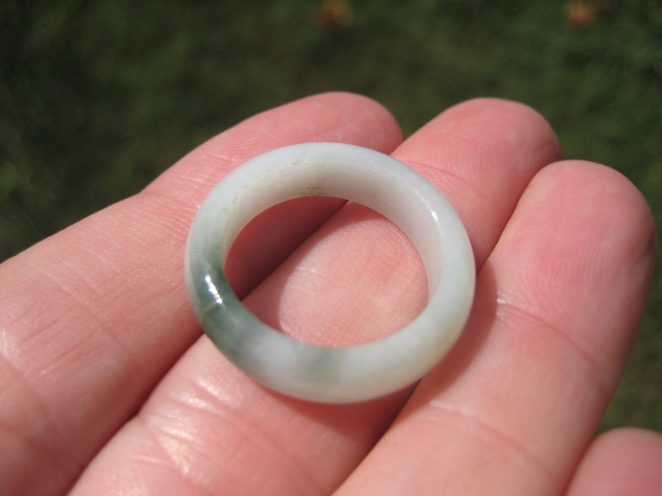 Set of  2 Natural Jadeite Jade Ring  and Agate Ring  Size 7 US A21463