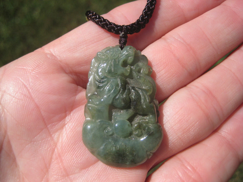 Natural Jadeite Jade Tiger Pendant Necklace Amulet Myanmar A2744