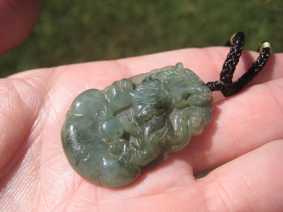 Natural Jadeite Jade Tiger Pendant Necklace Amulet Myanmar A2744