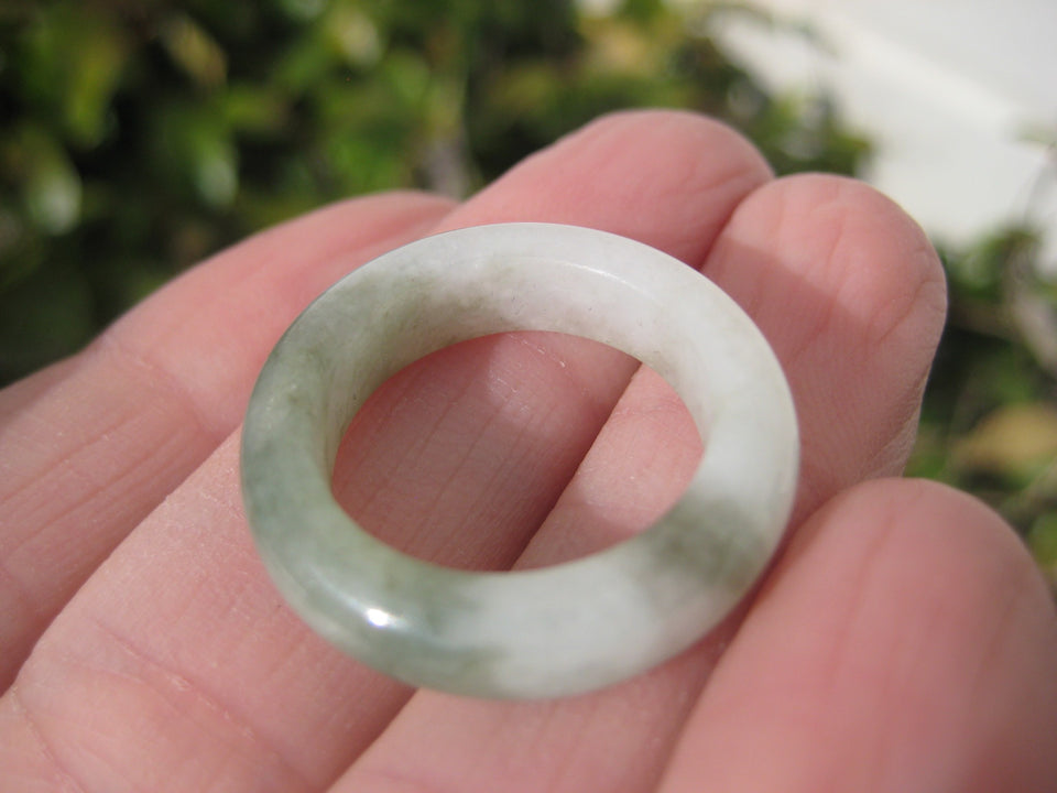 Natural Green White Jade Ring Myanmar Jewelry Art Size 7 US A526