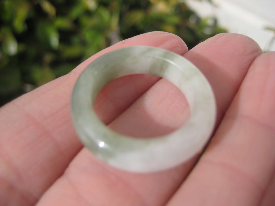 Natural Green White Jade Ring Myanmar Jewelry Art Size 7 US A526