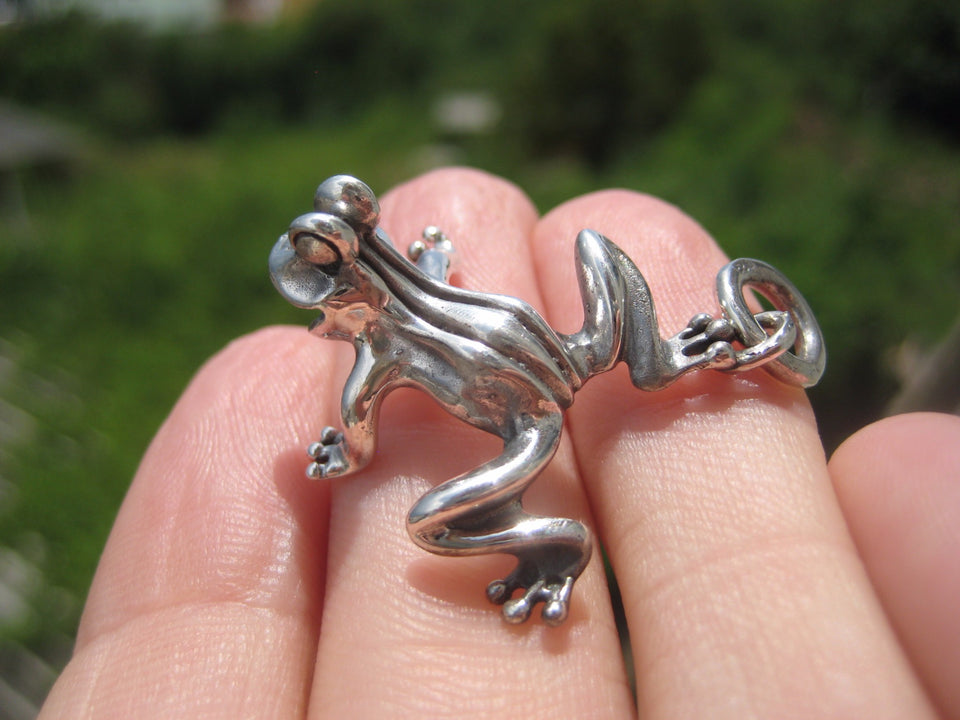 925 Silver Lucky Frog Pendant Necklace Jewelry Art Thailand A20