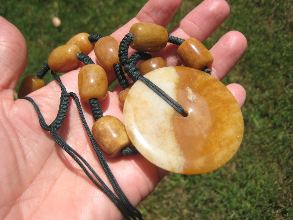Natural Honey Agate Stone Pendant Necklace Hand Made A25988