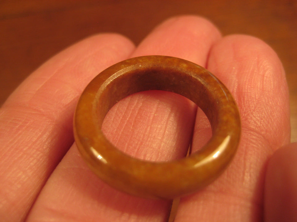 Natural Brown Jade Child Ring Myanmar Jewelry Art Size 4.75 US A438