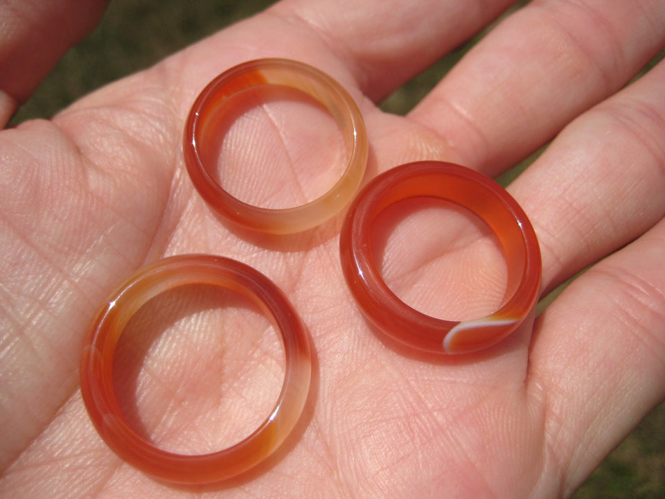 Set 3 Agate Carnelian Ring Rings Size 7.5 and 9 US A3744