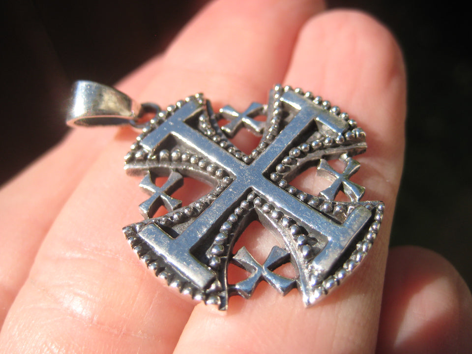 925 Sterling Silver Jerusalem Cross Fivefold Cross Crusaders Cross Medal