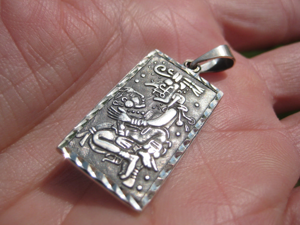 925 Silver Ah Balon Tzacab Mayan Calendar Pendant necklace A2744