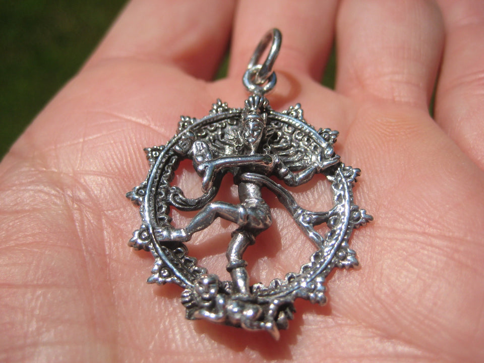 925 Silver Nataraja Shiva Dance of Destruction Pendant Amulet Necklace A38755