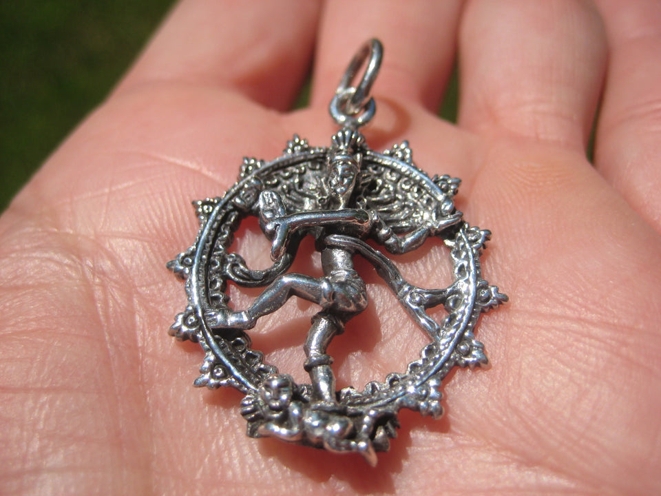 925 Silver Nataraja Shiva Dance of Destruction Pendant Amulet Necklace A38755
