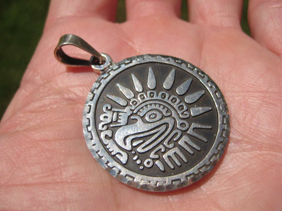 950 Silver Quetzalcoatl Aztec Pendant Taxco Mexico A63787
