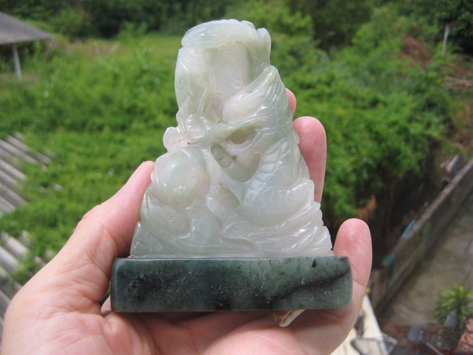 Jadeite Jade Dragon Statue Carving  Myanmar Hand Made