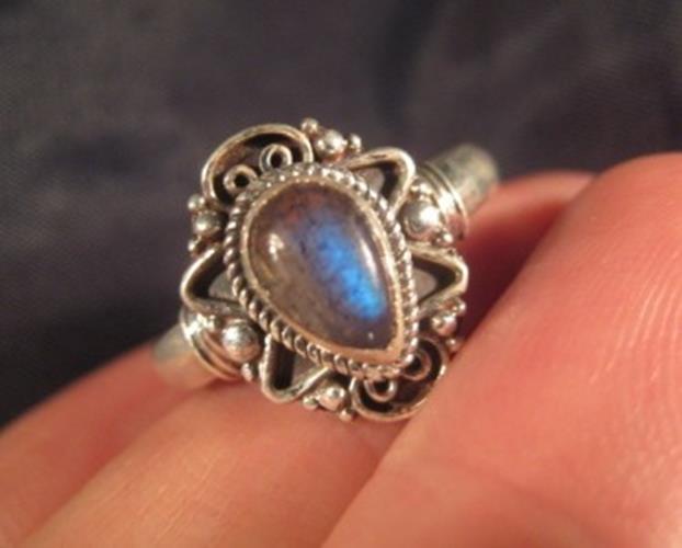 925 Silver Labradorite crystal mineral stone Ring Nepal jewelry art Size 9.5 N375