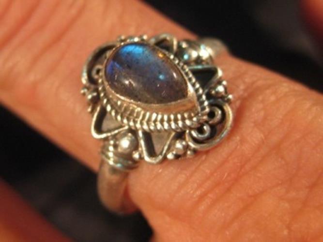 925 Silver Labradorite crystal mineral stone Ring Nepal jewelry art Size 9.5 N375