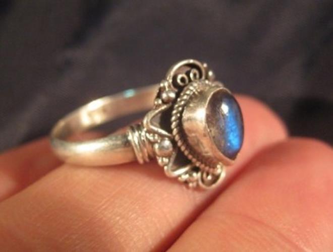 925 Silver Labradorite crystal mineral stone Ring Nepal jewelry art Size 9.5 N375