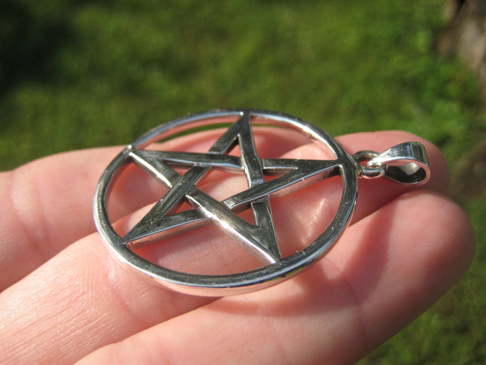 925 sterling silver Extra large wicca pentagram pendant necklace A17