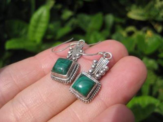 925 Silver Malachite pair Earrings Earring Nepal  N3866