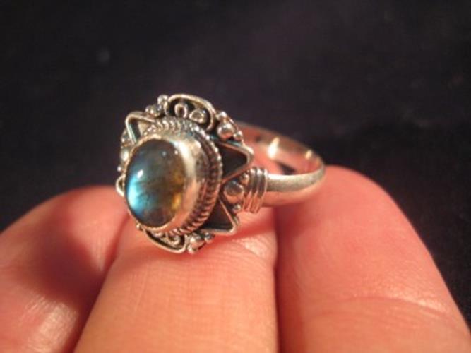 925 Silver Labradorite crystal mineral stone Ring Nepal jewelry Size 8.5 N3854