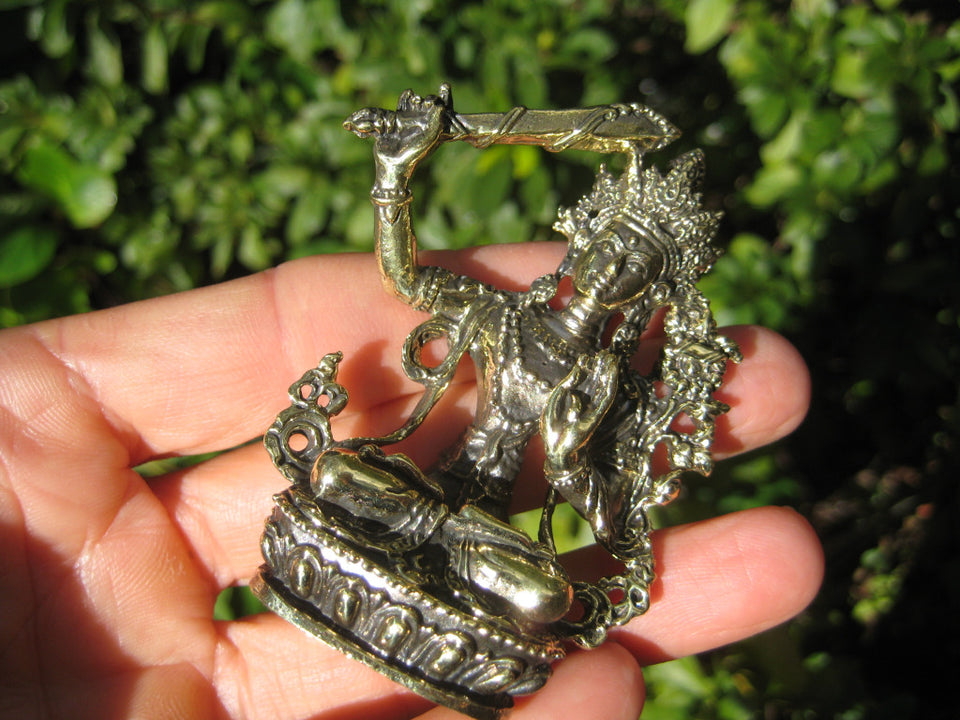 Brass Metal Manjushri Statue Figure Amulet Buddhist Bodhisattva Deity Nepal