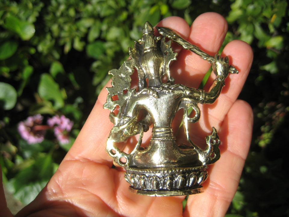 Brass Metal Manjushri Statue Figure Amulet Buddhist Bodhisattva Deity Nepal