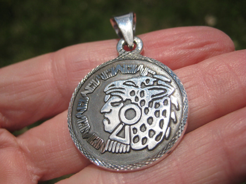 925 Silver Mayan Aztec Pendant Jaguar King N3755