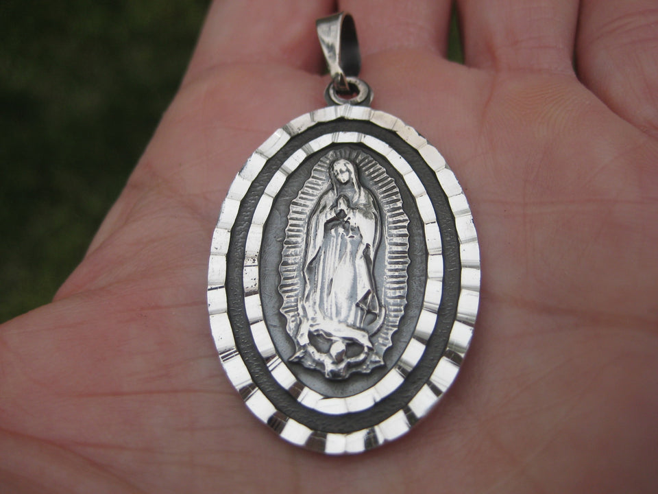 950 Silver Virgin Saint Guadalupe Pendant Taxco Mexico N3735