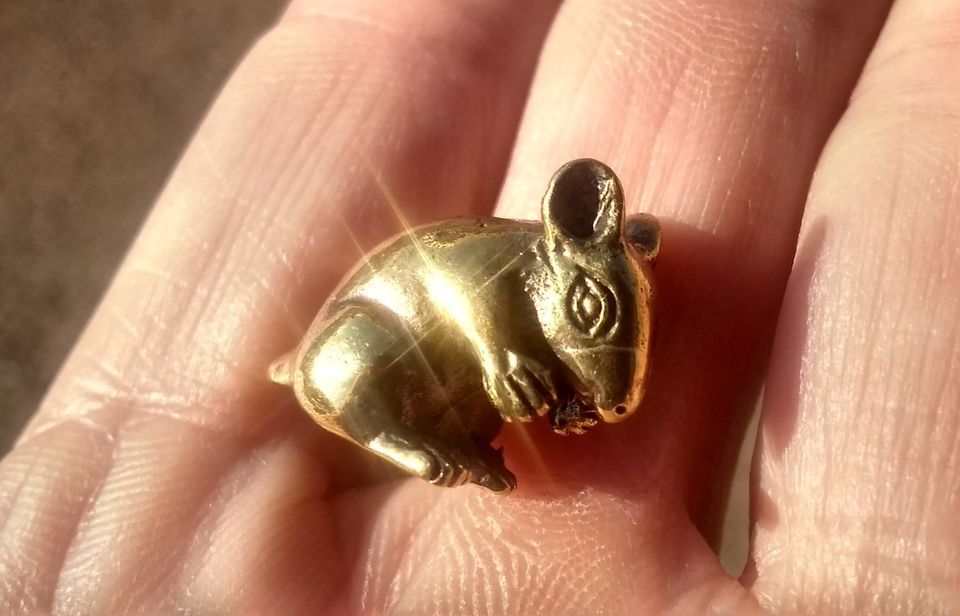 Brass Metal Lucky Mouse Rat Amulet Thailand CH277