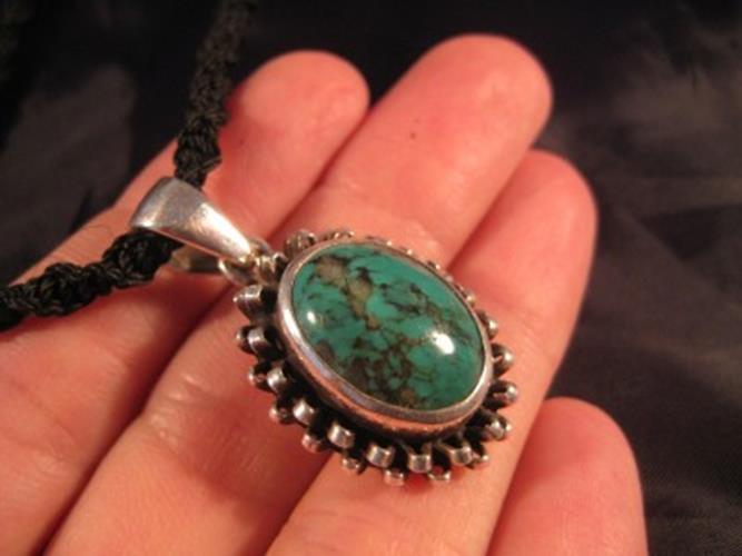 925 Silver Tibetan Turquoise stone crystal Pendant Necklace Nepal N3766