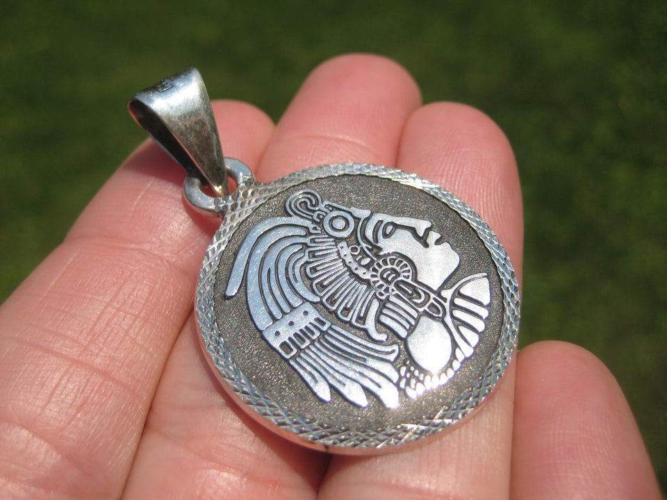 925 Silver Mayan God Pendant Necklace Taxco Mexico A33644