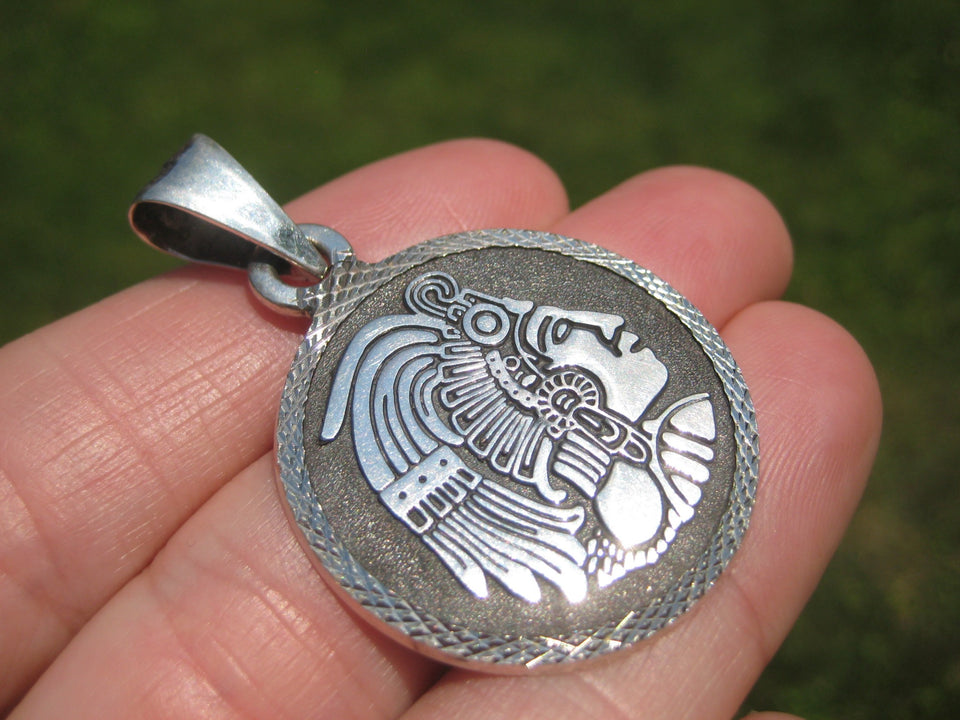 925 Silver Mayan God Pendant Necklace Taxco Mexico A33644