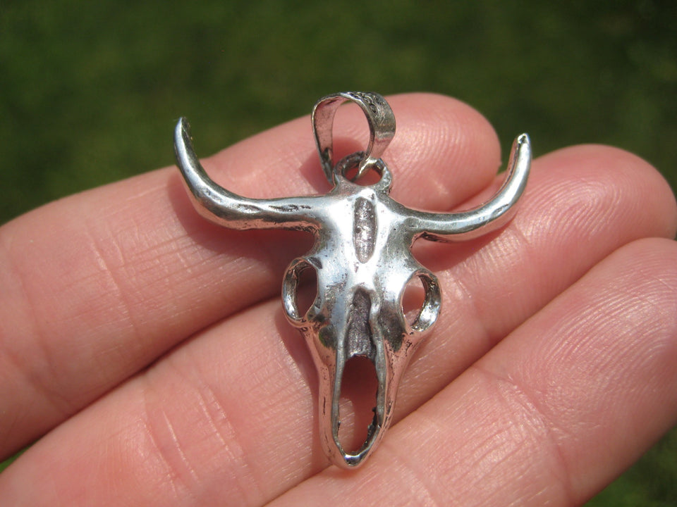 925 Silver Bull Steer Skull Pendant Taxco Mexico A6388