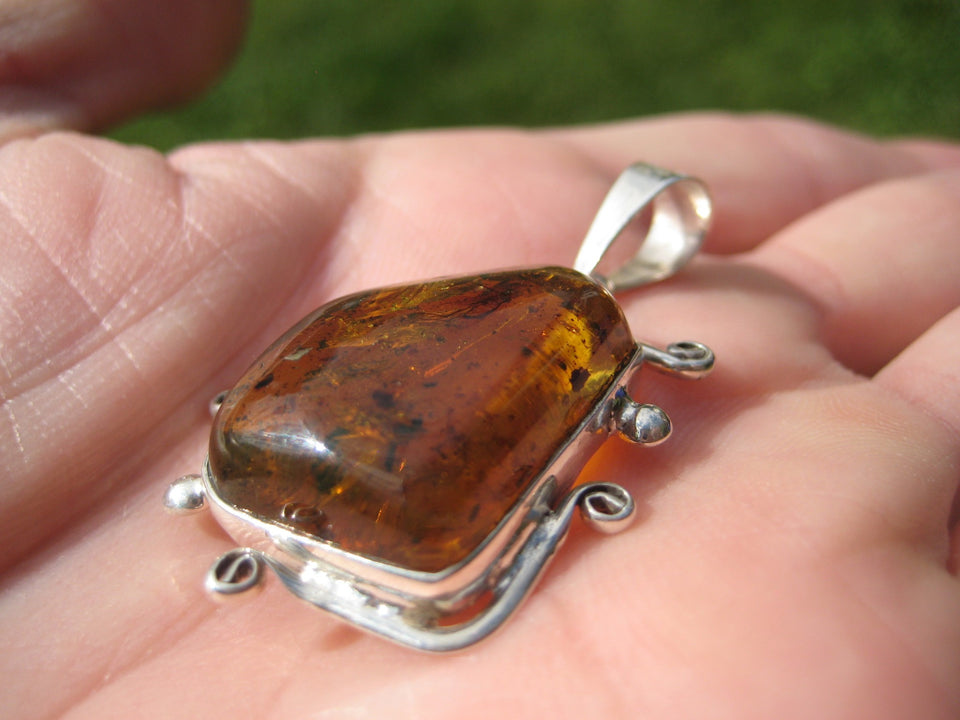 925 Silver Natural Chiapas Amber Pendant INecklace Taxco  A4211