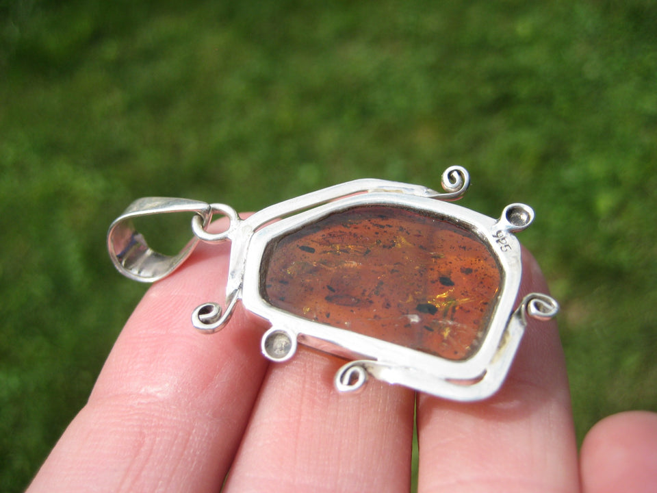 925 Silver Natural Chiapas Amber Pendant INecklace Taxco  A4211