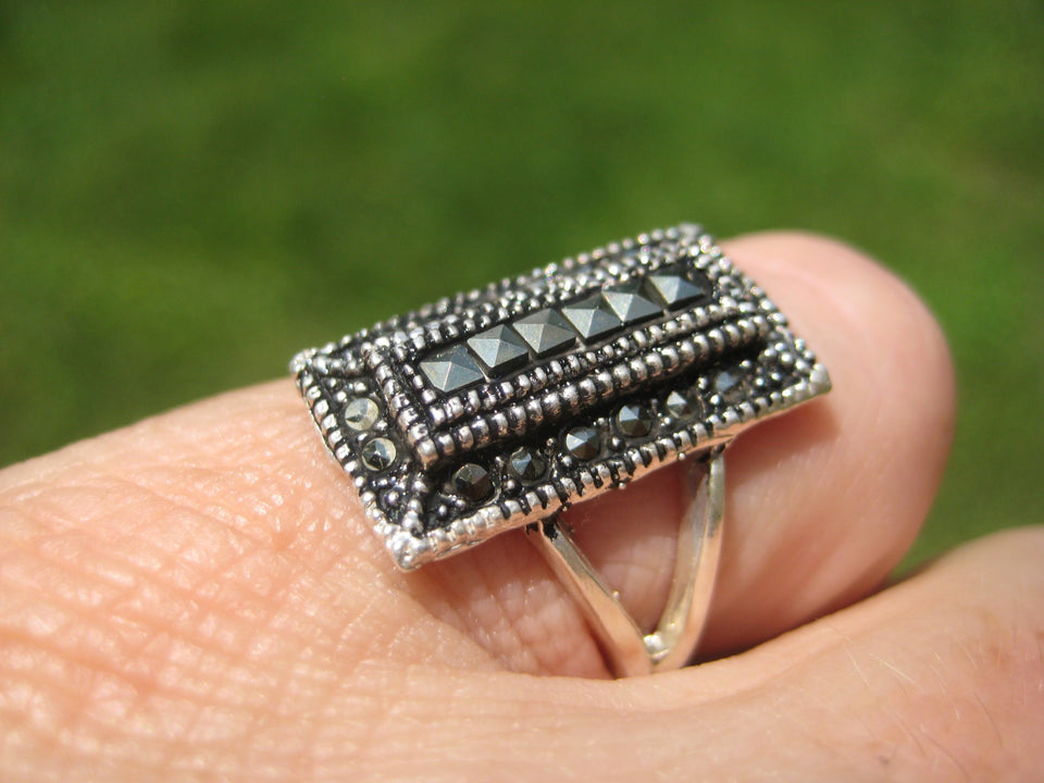 925 Silver Marcasite Stone Ring Taxco Mexico Size 6 US A8587