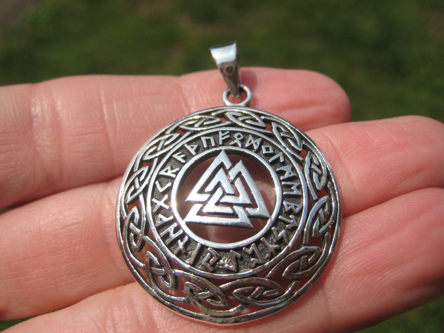 Triangular Runes 925 Silver Valknut Triquetra Triangle Norse Viking Germanic Runes Pend ...