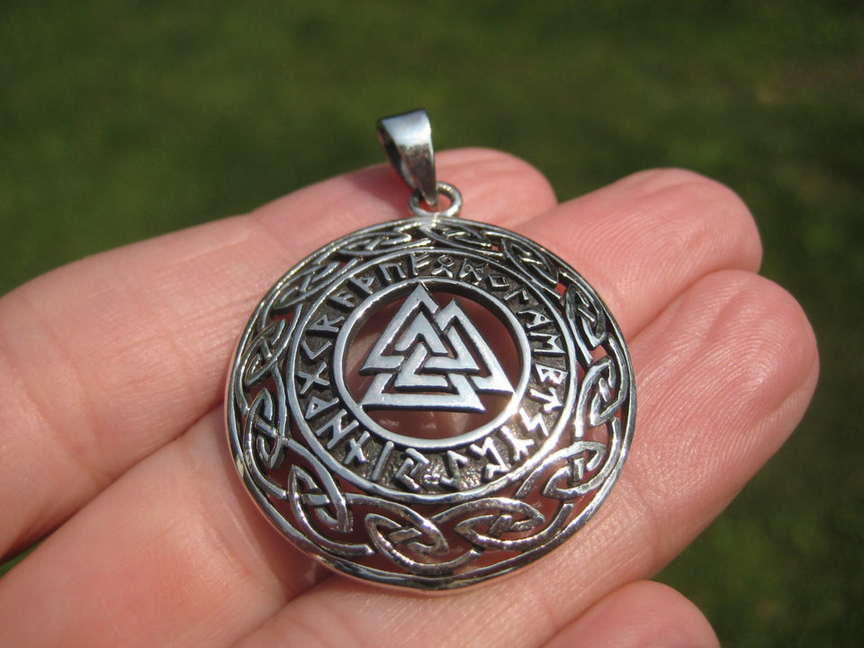 Triangular Runes 925 Silver Valknut Triquetra Triangle Norse Viking Germanic Runes Pend ...