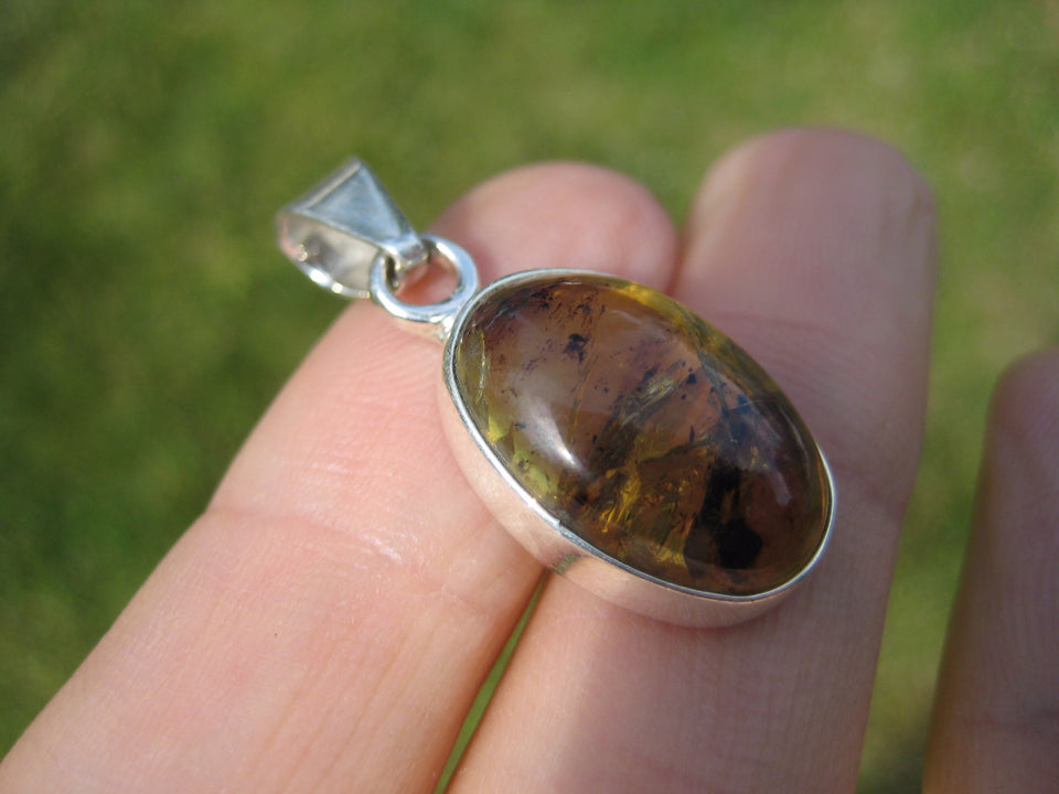 925 Silver Natural Chiapas  Amber Pendant Necklace Taxco Mexico Jewelry Art A26