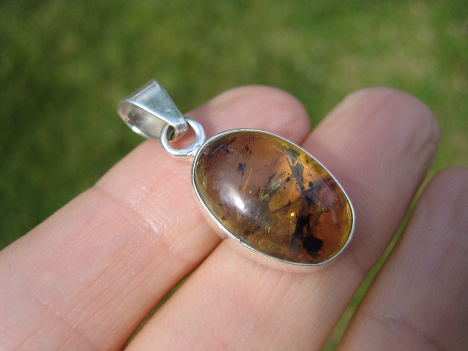 925 Silver Natural Chiapas  Amber Pendant Necklace Taxco Mexico Jewelry Art A26