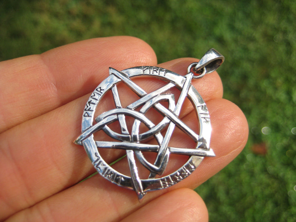 925 Sterling Silver Wicca Pentagram Pendant Necklace Wicca Magic A42