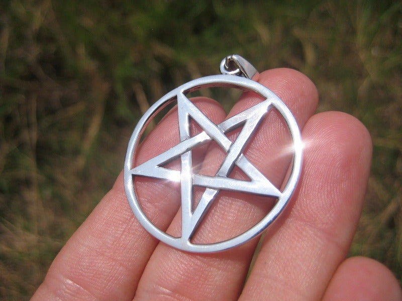 Extra Large 925 sterling silver wicca inverted pentagram pendant necklace A2