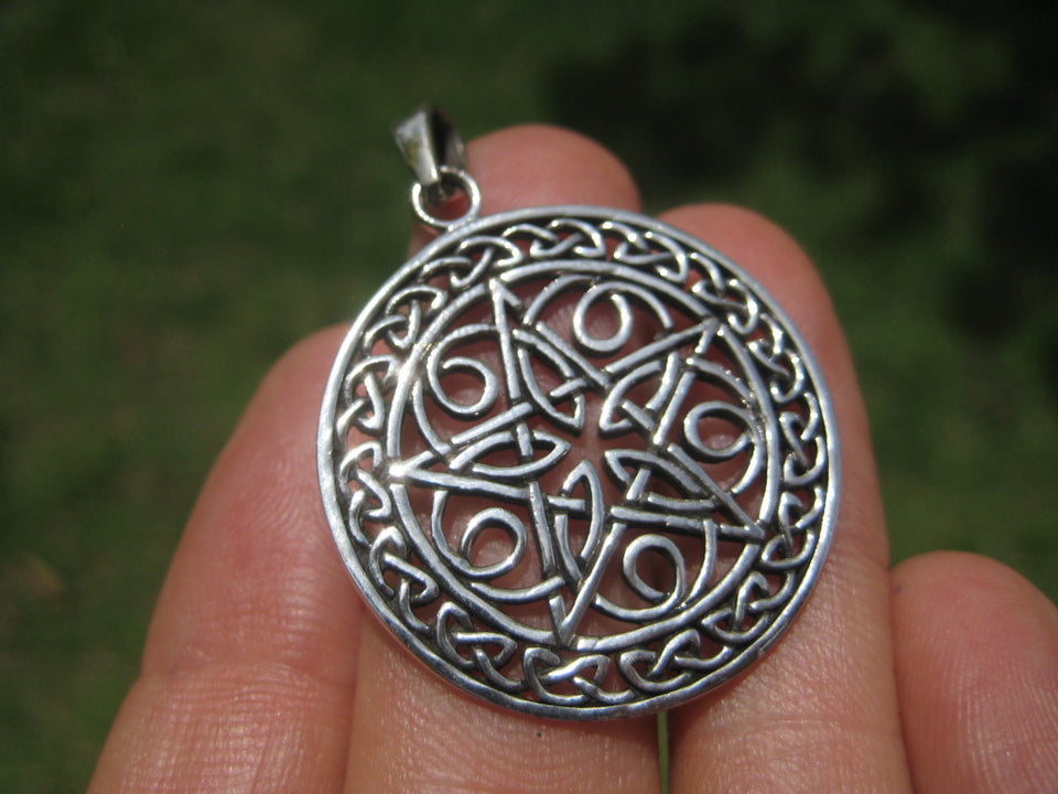 925 sterling silver celtic pentagram pendant necklace A49