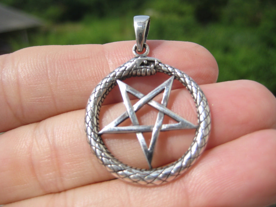 925 Silver Snake Inverted Upside Down Pentagram Pendant Necklace jewelry Art A14