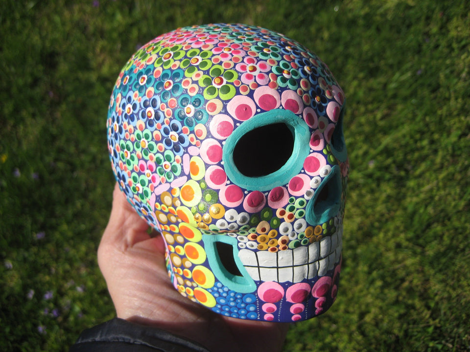 Ceramic Painted Skull Day of The Dead Pinta de Agua Taxco Mexico A73385