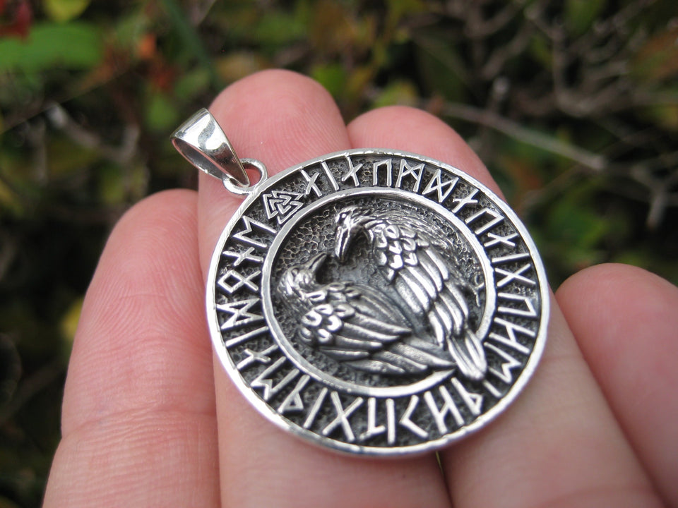 925 Silver Viking Runes Raven Huginn Muninn scouts for Oden A1246