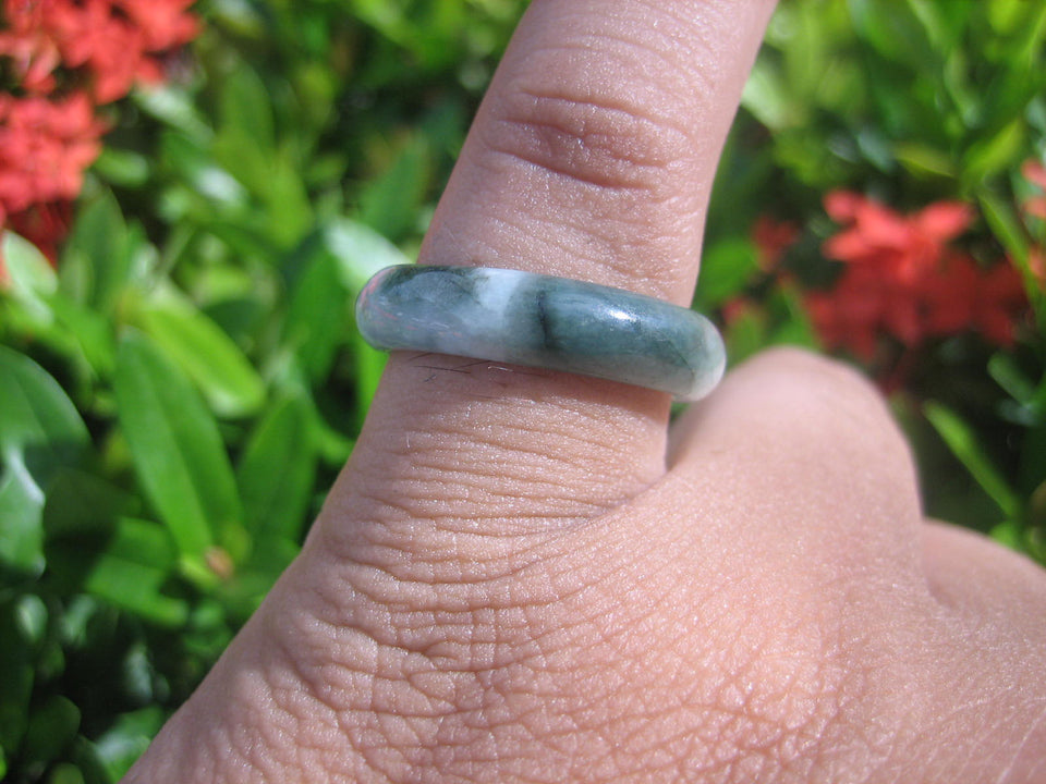 Natural Jadeite Jade ring Thailand jewelry stone mineral size 6.75 US  E 591110