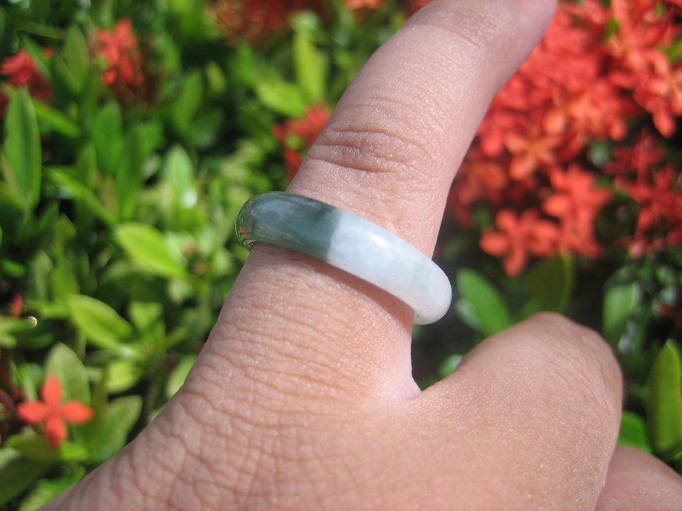 Natural Jadeite Jade ring Thailand jewelry stone mineral size 6.75  US  E 591103